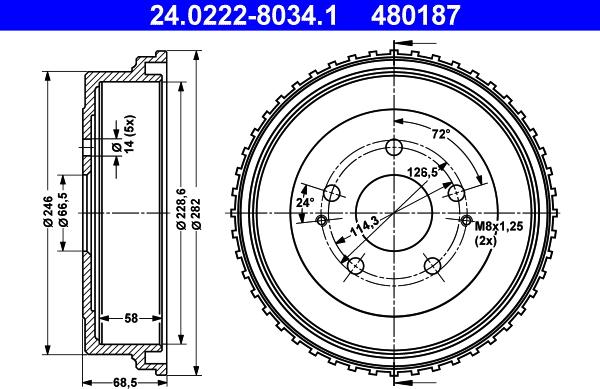 ATE 24.0222-8034.1 - Тормозной барабан autospares.lv