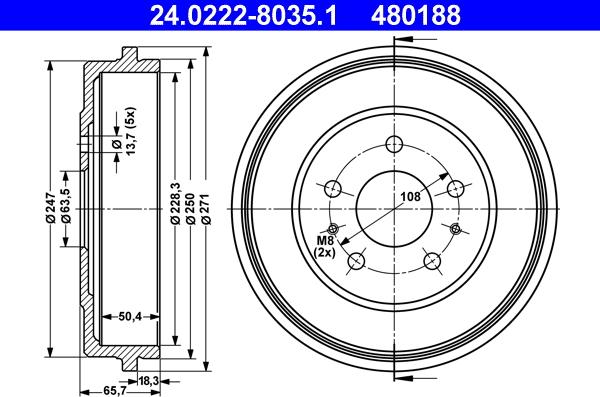 ATE 24.0222-8035.1 - Тормозной барабан autospares.lv