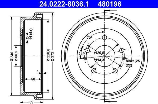 ATE 24.0222-8036.1 - Тормозной барабан autospares.lv