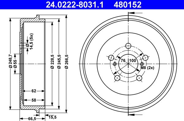 ATE 24.0222-8031.1 - Тормозной барабан autospares.lv