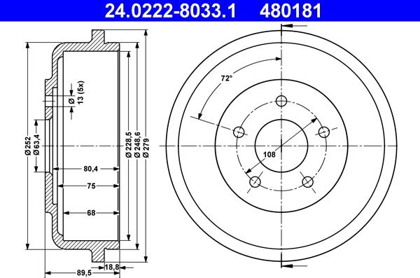 ATE 24.0222-8033.1 - Тормозной барабан autospares.lv