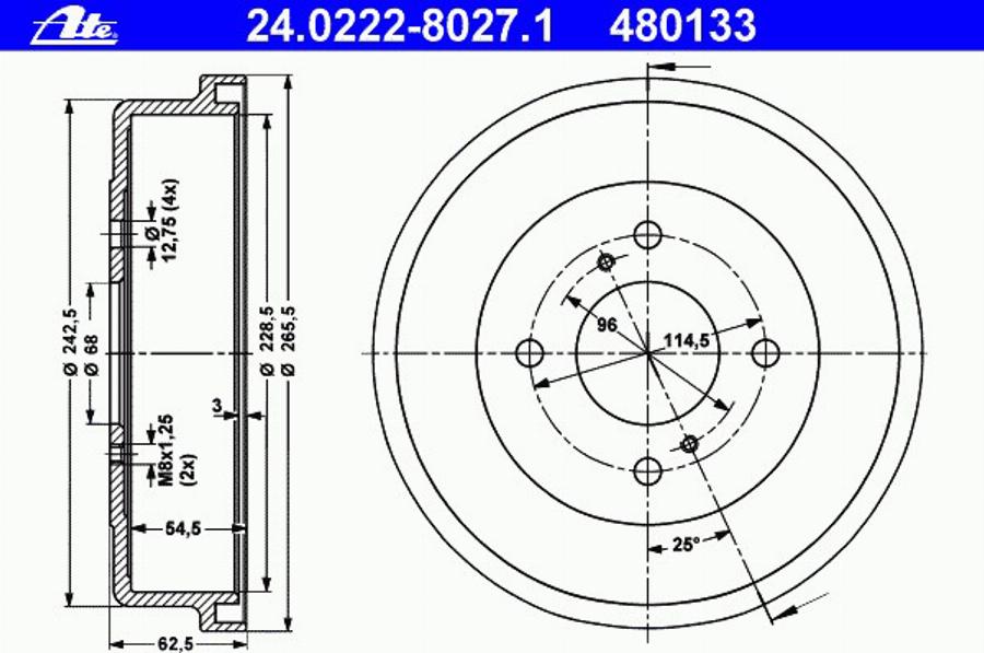 ATE 24022280271 - Тормозной барабан autospares.lv