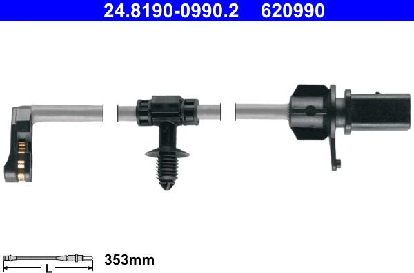 ATE 24.8190-0990.2 - Сигнализатор, износ тормозных колодок autospares.lv