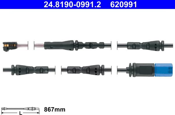 ATE 24.8190-0991.2 - Сигнализатор, износ тормозных колодок autospares.lv