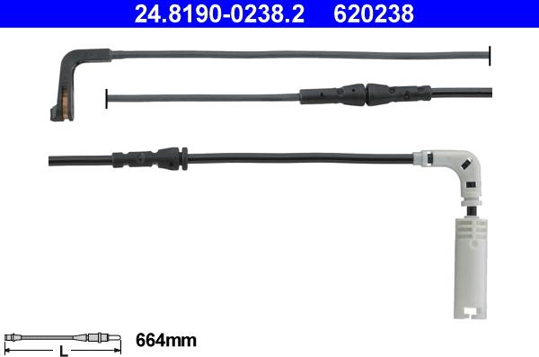 ATE 24.8190-0238.2 - Сигнализатор, износ тормозных колодок autospares.lv