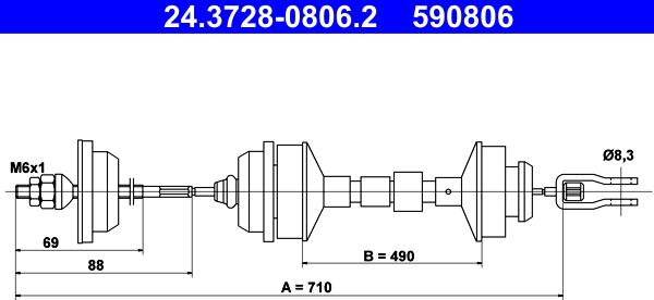 ATE 24.3728-0806.2 - Трос, управление сцеплением autospares.lv