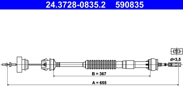 ATE 24.3728-0835.2 - Трос, управление сцеплением autospares.lv