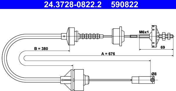 ATE 24.3728-0822.2 - Трос, управление сцеплением autospares.lv