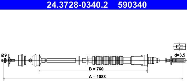 ATE 24.3728-0340.2 - Трос, управление сцеплением autospares.lv