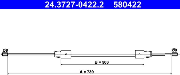 ATE 24.3727-0422.2 - Тросик, cтояночный тормоз autospares.lv