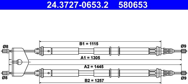 ATE 24.3727-0653.2 - Тросик, cтояночный тормоз autospares.lv