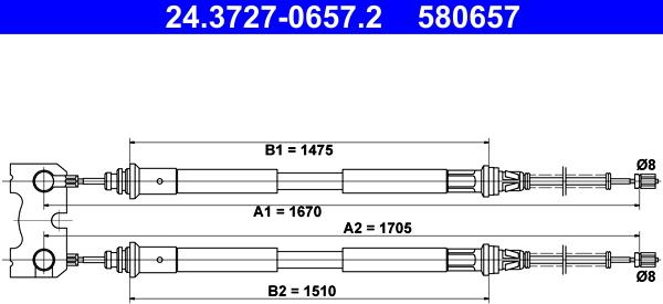 ATE 24.3727-0657.2 - Тросик, cтояночный тормоз autospares.lv