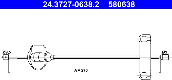 ATE 24.3727-0638.2 - Тросик, cтояночный тормоз autospares.lv