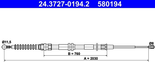 ATE 24.3727-0194.2 - Тросик, cтояночный тормоз autospares.lv