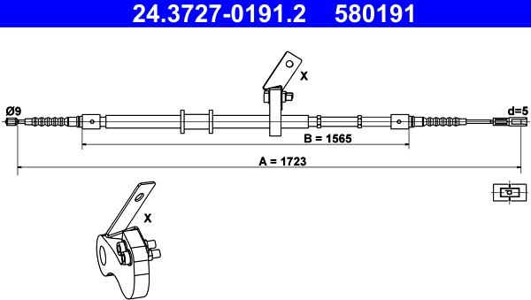 ATE 24.3727-0191.2 - Тросик, cтояночный тормоз autospares.lv