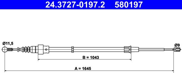 ATE 24.3727-0197.2 - Тросик, cтояночный тормоз autospares.lv