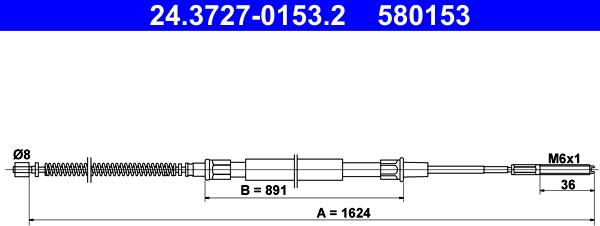 ATE 24.3727-0153.2 - Тросик, cтояночный тормоз autospares.lv