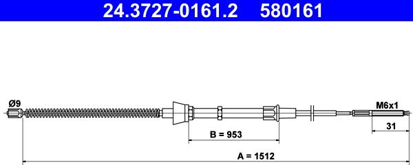 ATE 24.3727-0161.2 - Тросик, cтояночный тормоз autospares.lv