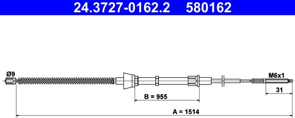 ATE 24.3727-0162.2 - Тросик, cтояночный тормоз autospares.lv