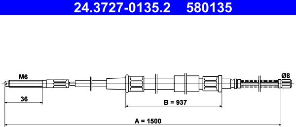 ATE 24.3727-0135.2 - Тросик, cтояночный тормоз autospares.lv