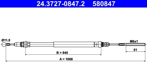 ATE 24.3727-0847.2 - Тросик, cтояночный тормоз autospares.lv