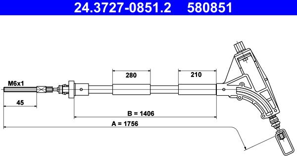 ATE 24.3727-0851.2 - Тросик, cтояночный тормоз autospares.lv