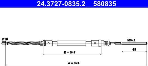 ATE 24.3727-0835.2 - Тросик, cтояночный тормоз autospares.lv