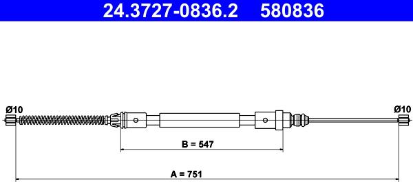 ATE 24.3727-0836.2 - Тросик, cтояночный тормоз autospares.lv