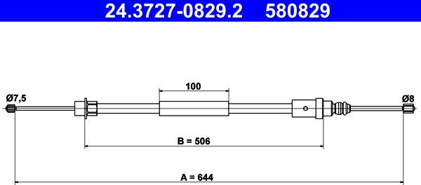 ATE 24.3727-0829.2 - Тросик, cтояночный тормоз autospares.lv