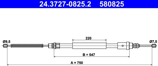 ATE 24.3727-0825.2 - Тросик, cтояночный тормоз autospares.lv