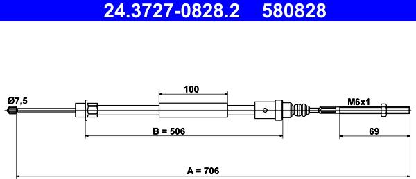 ATE 24.3727-0828.2 - Тросик, cтояночный тормоз autospares.lv