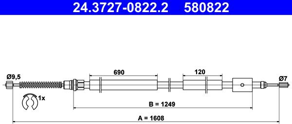 ATE 24.3727-0822.2 - Тросик, cтояночный тормоз autospares.lv