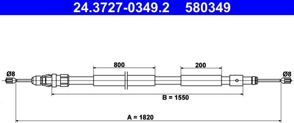 ATE 24.3727-0349.2 - Тросик, cтояночный тормоз autospares.lv