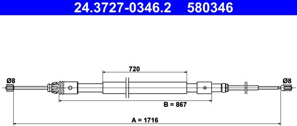 ATE 24.3727-0346.2 - Тросик, cтояночный тормоз autospares.lv