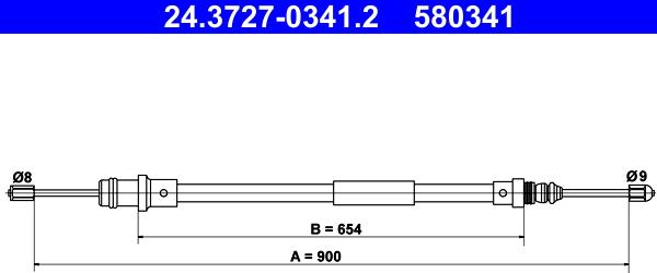 ATE 24.3727-0341.2 - Тросик, cтояночный тормоз autospares.lv