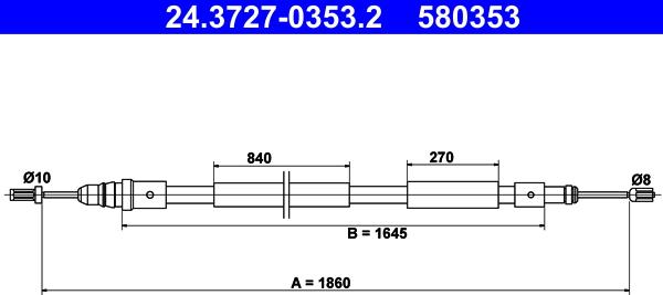 ATE 24.3727-0353.2 - Тросик, cтояночный тормоз autospares.lv