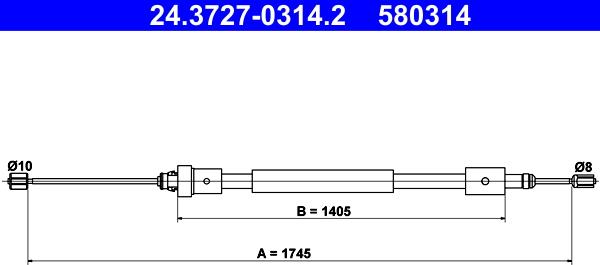 ATE 24.3727-0314.2 - Тросик, cтояночный тормоз autospares.lv