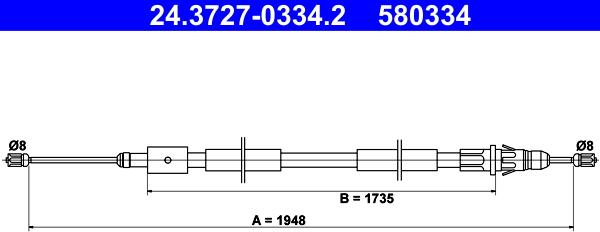 ATE 24.3727-0334.2 - Тросик, cтояночный тормоз autospares.lv