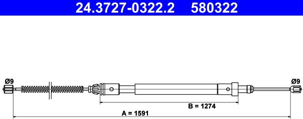 ATE 24.3727-0322.2 - Тросик, cтояночный тормоз autospares.lv