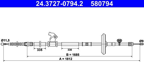 ATE 24.3727-0794.2 - Тросик, cтояночный тормоз autospares.lv