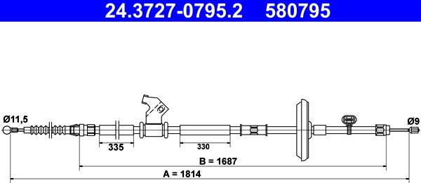 ATE 24.3727-0795.2 - Тросик, cтояночный тормоз autospares.lv