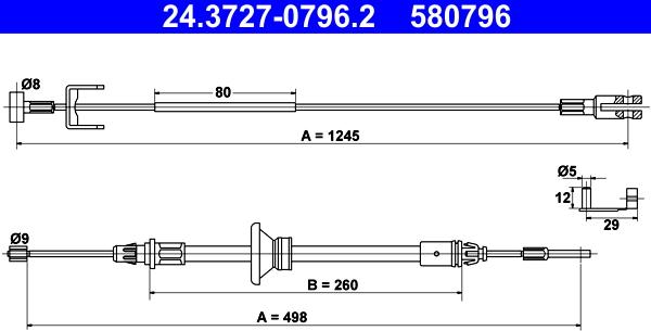 ATE 24.3727-0796.2 - Тросик, cтояночный тормоз autospares.lv