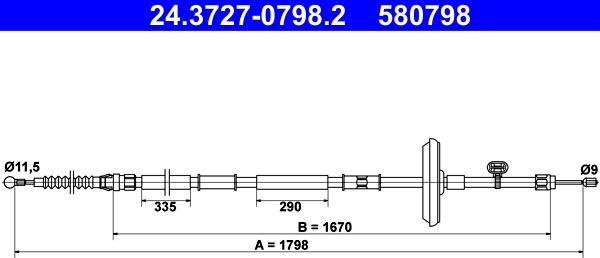 ATE 24.3727-0798.2 - Тросик, cтояночный тормоз autospares.lv