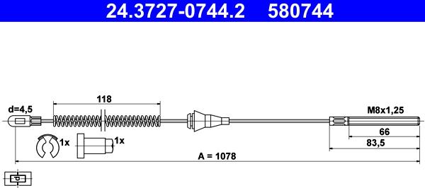 ATE 24.3727-0744.2 - Тросик, cтояночный тормоз autospares.lv