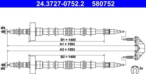 ATE 24.3727-0752.2 - Тросик, cтояночный тормоз autospares.lv