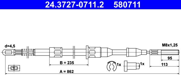 ATE 24.3727-0711.2 - Тросик, cтояночный тормоз autospares.lv