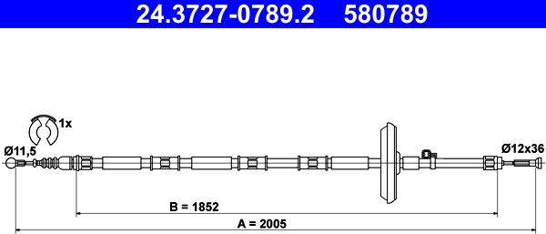 ATE 24.3727-0789.2 - Тросик, cтояночный тормоз autospares.lv