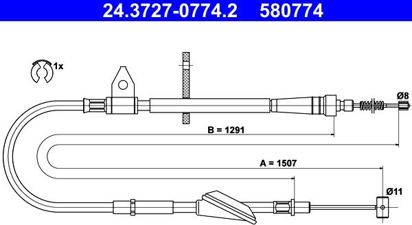 ATE 24.3727-0774.2 - Тросик, cтояночный тормоз autospares.lv