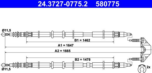 ATE 24.3727-0775.2 - Тросик, cтояночный тормоз autospares.lv