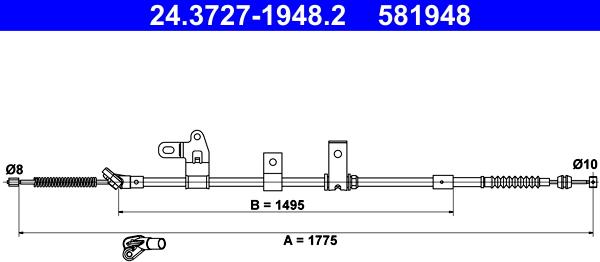 ATE 24.3727-1948.2 - Тросик, cтояночный тормоз autospares.lv
